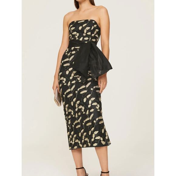 Shoshanna Dress Womens 4 Black Tan Valerie Mesh Strapless Sheath Zip Back - Picture 1 of 11
